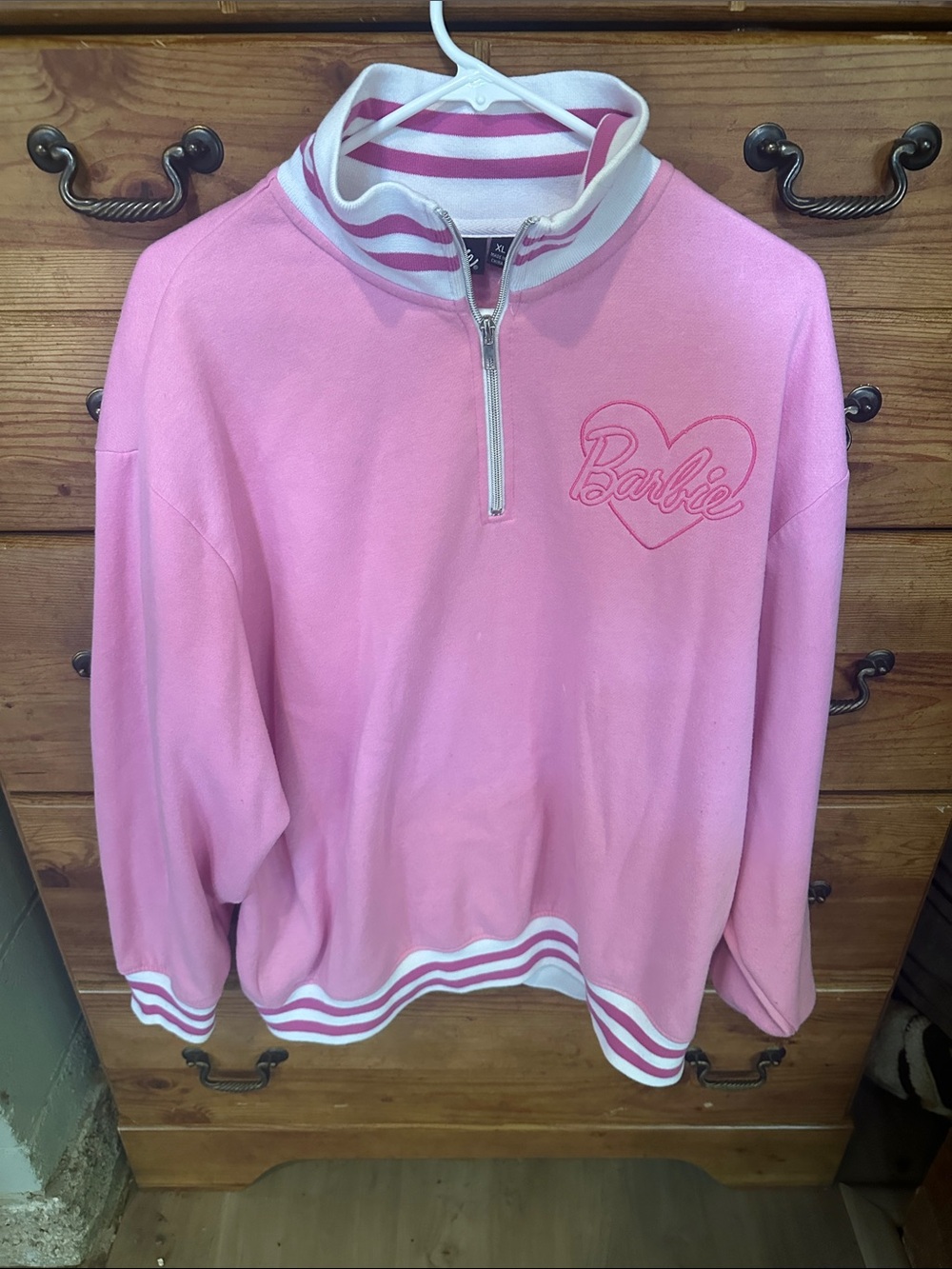 Barbie Pink Striped-Collar Half-Zip Pullover